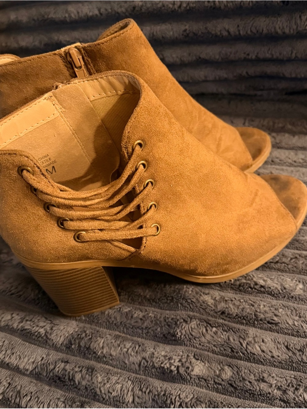 Coconuts by Matisse Tan Suede Peep-Toe Block Heel Ankle Booties
